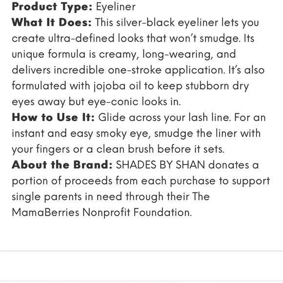 Shades by Shan the Gel Eyeliner 0.28g in TAPIOCA PEARL (silver black) - Picture 6 of 6